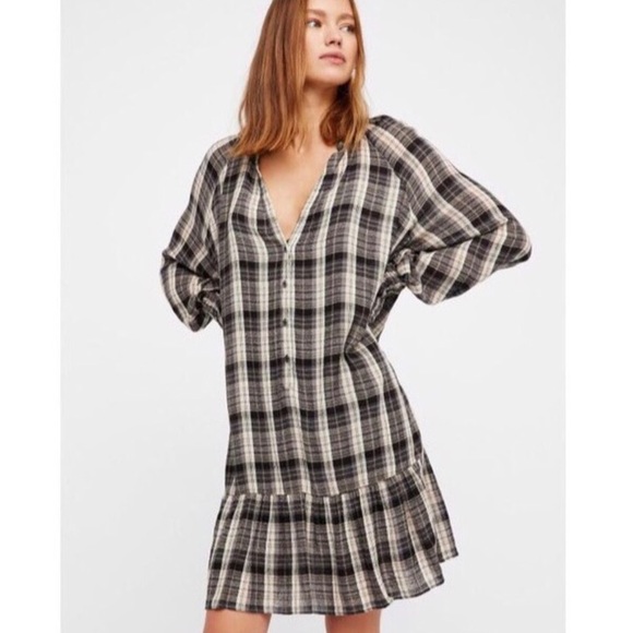 Free People Dresses & Skirts - Free People Red Moon Plaid Mini Dress Oversized
